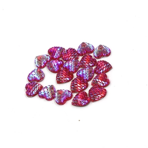 12mm heart shaped resin flatback cabochons with mermaid scales and colorful gradients