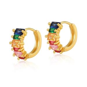 Fashion 18K gold plated hoop earrings with five-color rectangular cubic zirconia stones