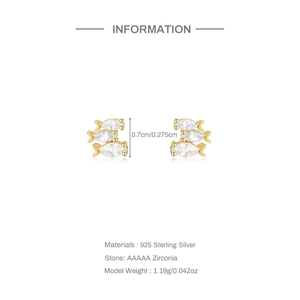 Detail view of 925 sterling silver fish earrings with AAAAA zircon and dimensions
