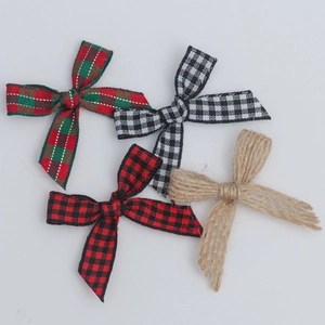 Decorative Bows Hand-Tied Plaid Fabric Jute Burlap Mini Gingham Ornament For Christmas Gift Wrapping DIY Craft Wedding