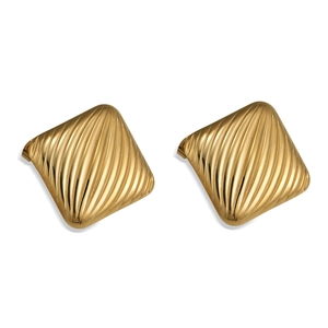 Minimalist 18K gold plated square earrings with vertical striped starfish texture