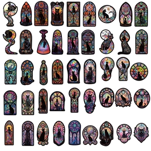 50 Gothic black cat stickers with stained glass art style for laptop and guitar
