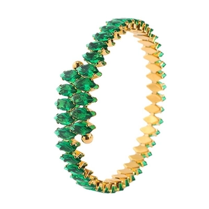 Luxurious gold titanium bangle featuring marquise-cut green zircon stones in a layered design
