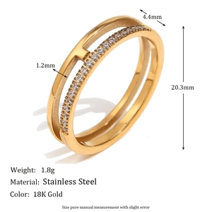 Bague double couche irrégulière en acier inoxydable doré 18 carats avec dimensions