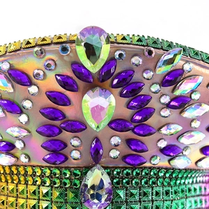 Sparkly champagne navy hat with rhinestones and purple gems for festival performances