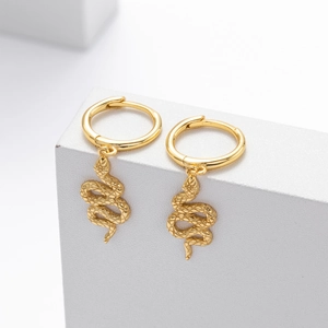 Elegant s925 sterling silver snake drop hoop earrings in golden finish for women