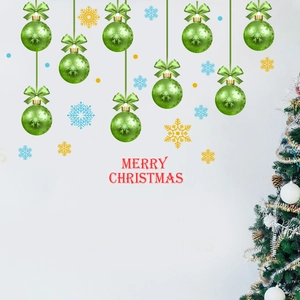 Merry Christmas wall decal with green baubles and snowflakes for festive room decoration