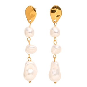 Irregular 18K gold plated stainless steel drop earrings with three baroque pearls