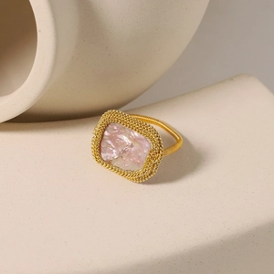 Freshwater Pearl Ring Natural Freshwater Pink Purple Iridescent 18K Gold Plated Handmade Wire Wrapped Jewelry For Women