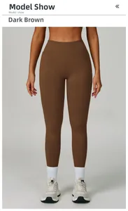 Front view of high waisted seamless yoga leggings in dark coffee color for women