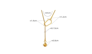 Detailed size specifications for a gold-plated geometric Y-necklace with sphere pendant