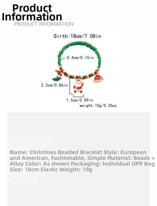 Detailed size specifications for handmade Christmas seed bead bracelets with alloy charms