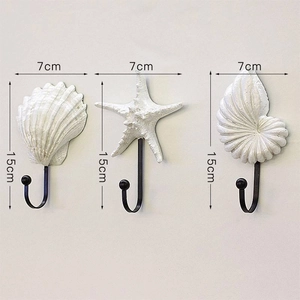 Juego de 3 ganchos de pared decorativos con estrella de mar, vieira y caracola para casa