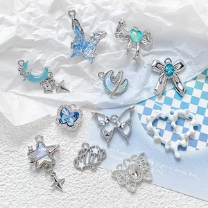 Sea salt blue alloy charms with heart butterfly and moon shapes for DIY jewelry making