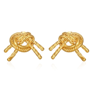 Fashionable 18K gold wheat bow knot earrings for women with smooth metallic finish