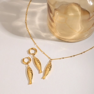 18K gold-plated stainless steel koi fish pendant necklace and earrings jewelry set