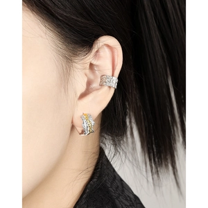 S925 sterling silver earring and ear cuff set with irregular textured bicolour plating