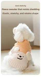 Detail of warm bicolor pet sweater featuring cute cartoon bear ears and premium knit texture