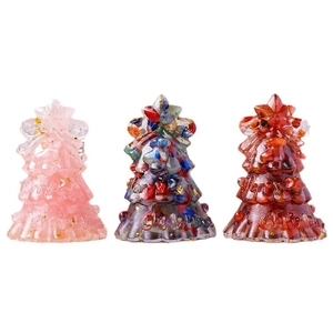 Mini resin Christmas trees with colorful natural crystal stone chips and Merry Christmas base