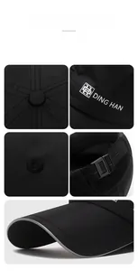 Detail view of black quick-dry baseball cap featuring breathable vents and adjustable buckle