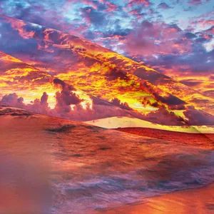 Gros plan d'une tapisserie bohème montrant l'impression HD du coucher de soleil
