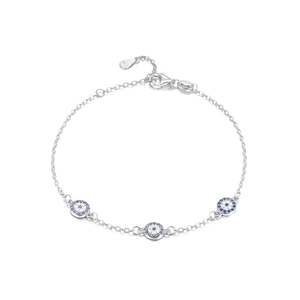 925 sterling silver evil eye bracelet with blue zirconia and adjustable chain