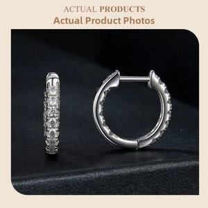 Sparkling moissanite hoop earrings in S925 sterling silver with micro-pave setting