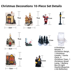 10-piece Christmas village set with LED snow houses and miniature festive figurines