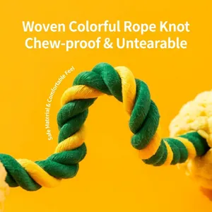 Durable yellow and green braided cotton rope toy for small and medium dogs for tug of war