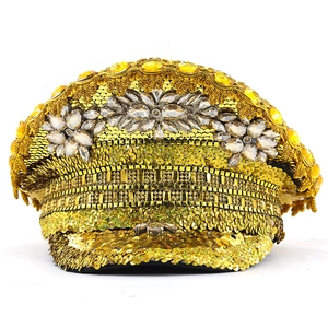 Sparkly gold sequins captain hat with rhinestones for weddings, parties, and festivals