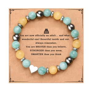 Handmade pink zebra stone heart bracelet on a Happy 18th Birthday gift card