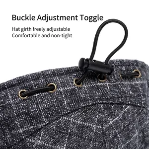Winter plaid beret with adjustable drawstring buckle and elastic band detail