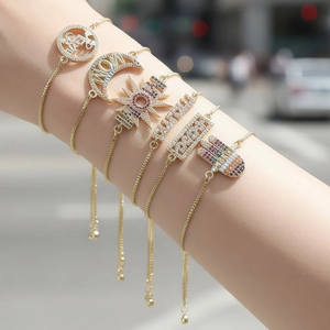 Zircon MAMA MOM Letter Copper Bracelet Gold Plated Adjustable Bolo Slider Hamsa Evil Eye Jewelry Gift Women