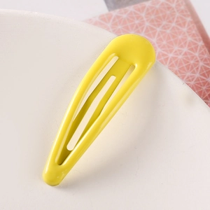 Glossy bright yellow teardrop BB hair clip in 5cm minimalist metal snap style