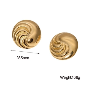 Detailed view of 28.5mm gold textured spiral earrings with weight and size specifications