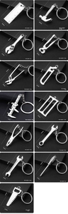 Detailed grid showing 13 different mini metal tool keychains with size and weight specs