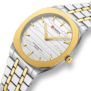 CURREN ultra-thin square business watch with silver gold steel strap and octagonal bezel
