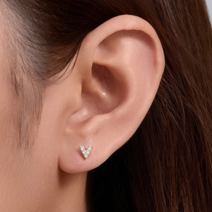 S925 sterling silver V-shaped stud earrings in gold finish with sparkling zircons