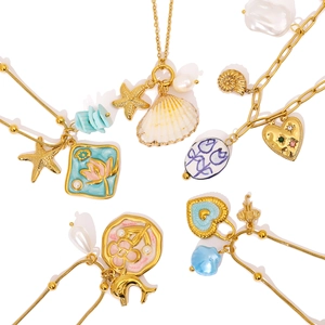Gold plated stainless steel necklaces with starfish shells and turquoise sea pendants