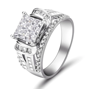 Bague De Mariage De Luxe Pour Hommes Cuivre Zircone Pavé Carré Coupe Princesse Style Business Bijoux Couleur Argent