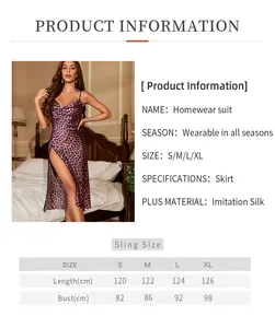 Size chart detail for leopard print imitation silk nightgown with measurements