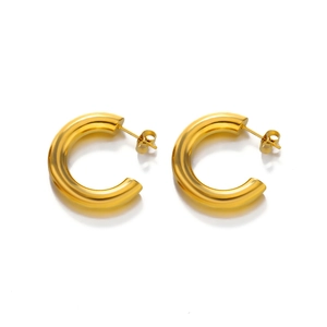 Minimalist 18K gold plated stainless steel C-shaped chunky hoop earrings for women