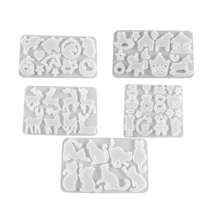 DIY silicone molds for resin pendants featuring unicorns, reindeer, cats, and bears designs