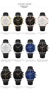 Matrix display of fashion quartz watches with Roman numeral dials and leather straps
