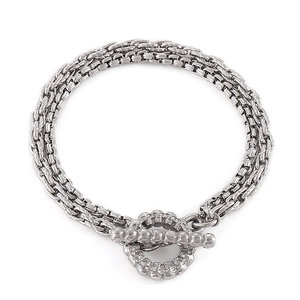 Bracelet multicouche pour homme en acier inoxydable avec fermoir à bascule OT argent poli