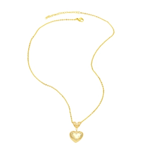 Elegant gold heart pendant necklace with star engraving for women on white background