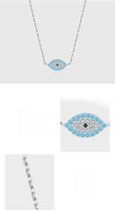 Macro shot of 925 sterling silver evil eye pendant with turquoise and pave zircon details