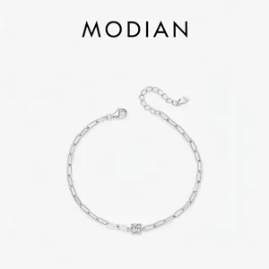 Square Cut Moissanite 925 Sterling Silver Paperclip Chain Bracelet Minimalist Geometric Elegant Jewelry For Women