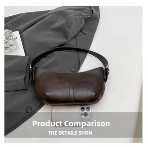 Dark brown retro crescent shoulder bag with smartphone for size comparison
