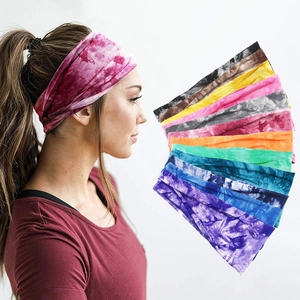 Tie Dye Headbands For Women Men Elastic Fabric Wide Sweat Wicking Hairbands For Yoga Fitness Sports Running Boho Style